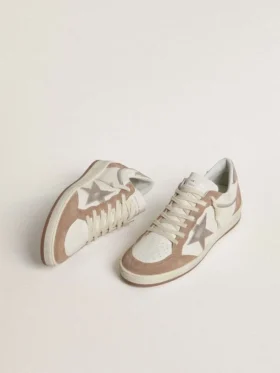 Ball Star LTD in white nappa leather and old rose suede with metallic silver leather star and heel tab