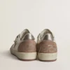 Ball Star LTD in white nappa leather and old rose suede with metallic silver leather star and heel tab