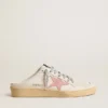 Ball Star Sabots in white nappa with an old-rose leather star
