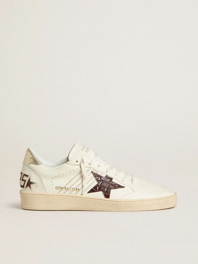 Ball Star with burgundy croc-print leather star and gold heel tab