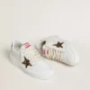 Ball Star with leopard pony skin star and black laminated leather heel tab