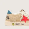 Ball Star Young in beige suede with red star and light blue heel tab