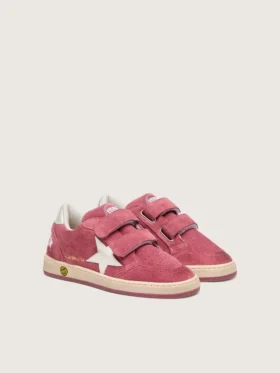 Ball Star Young in red suede with white leather star and metallic silver heel tab