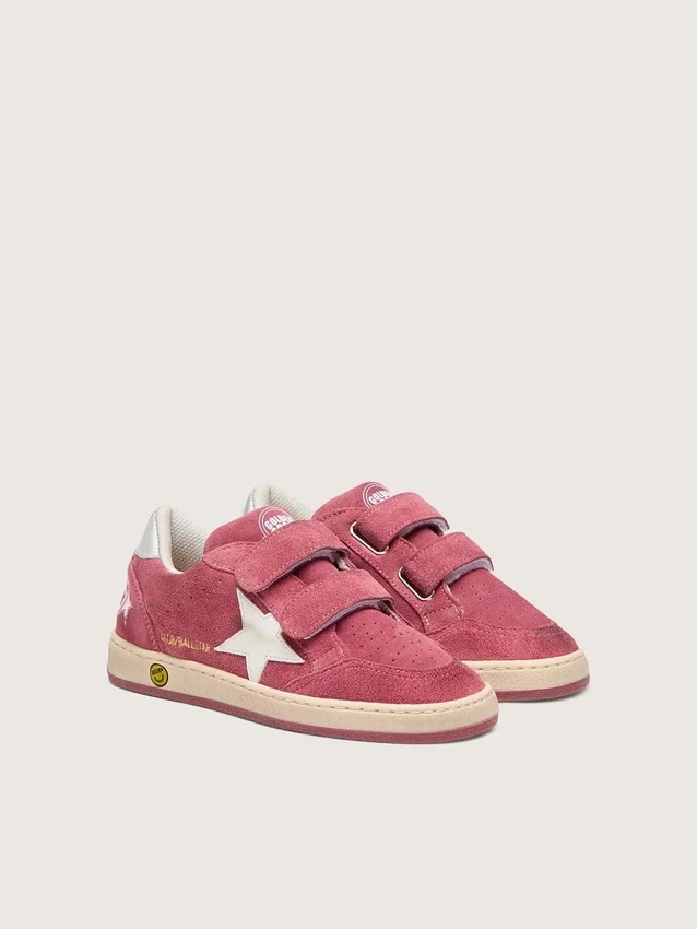 Ball Star Young in red suede with white leather star and metallic silver heel tab