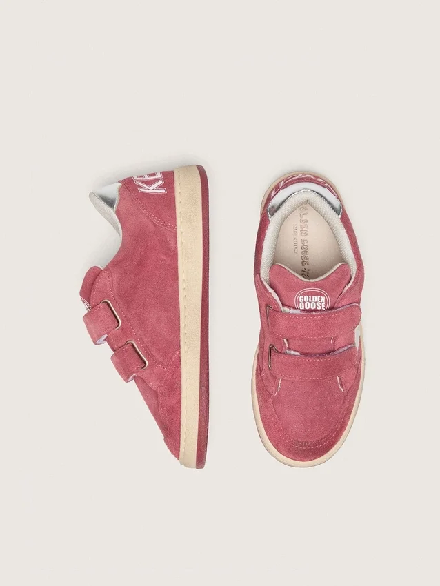 Ball Star Young in red suede with white leather star and metallic silver heel tab