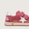 Ball Star Young in red suede with white leather star and metallic silver heel tab