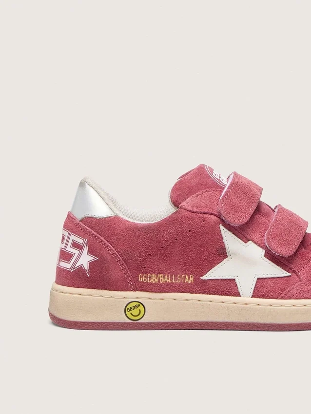 Ball Star Young in red suede with white leather star and metallic silver heel tab