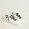 Beige leopard-print laces with contrasting white logo