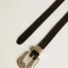 Black belt in washed leather with silver color buckle
