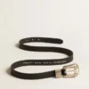 Black belt in washed leather with silver color buckle