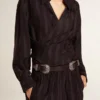Black belt in washed leather with silver-colored double buckle