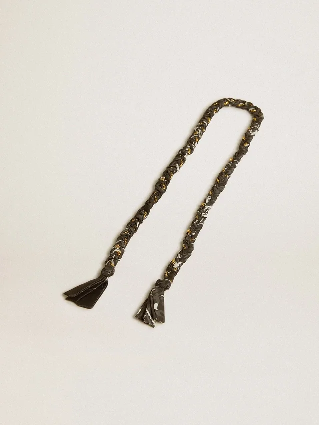 Black braided fabric charm with brass chain