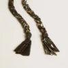 Black braided fabric charm with brass chain