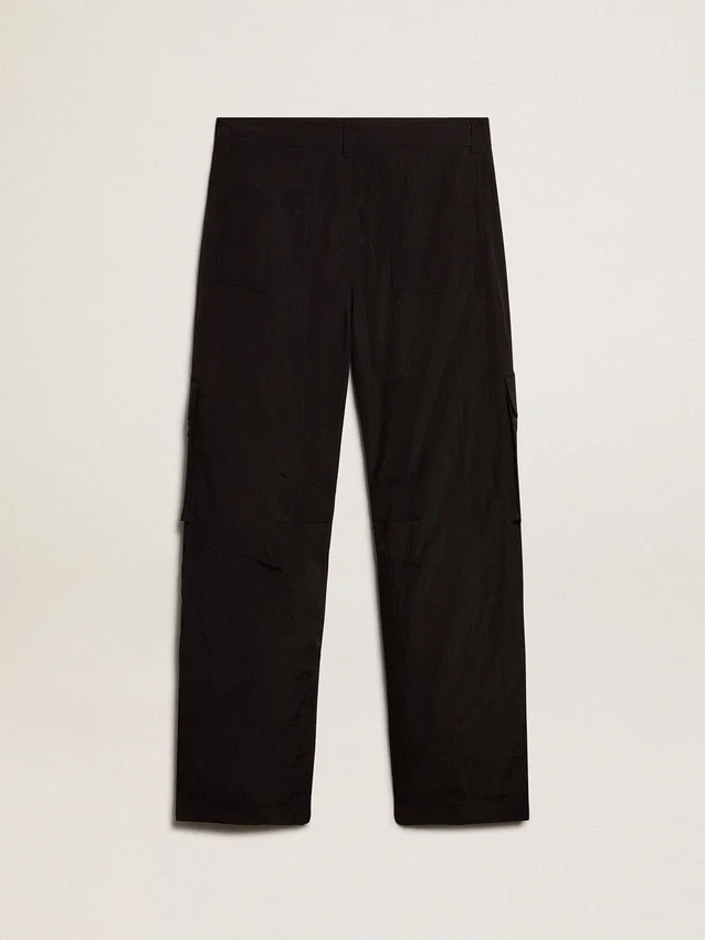 Black-colored ripstop nylon cargo pants