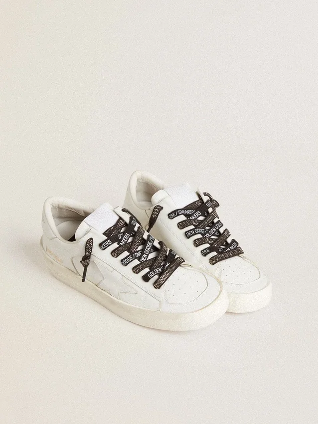 Black cotton laces with silver Swarovski crystals and white logo