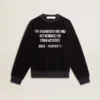 Black crew neck sweatshirt with embroidered lettering
