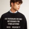 Black crew neck sweatshirt with embroidered lettering