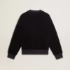 Black crew neck sweatshirt with embroidered lettering