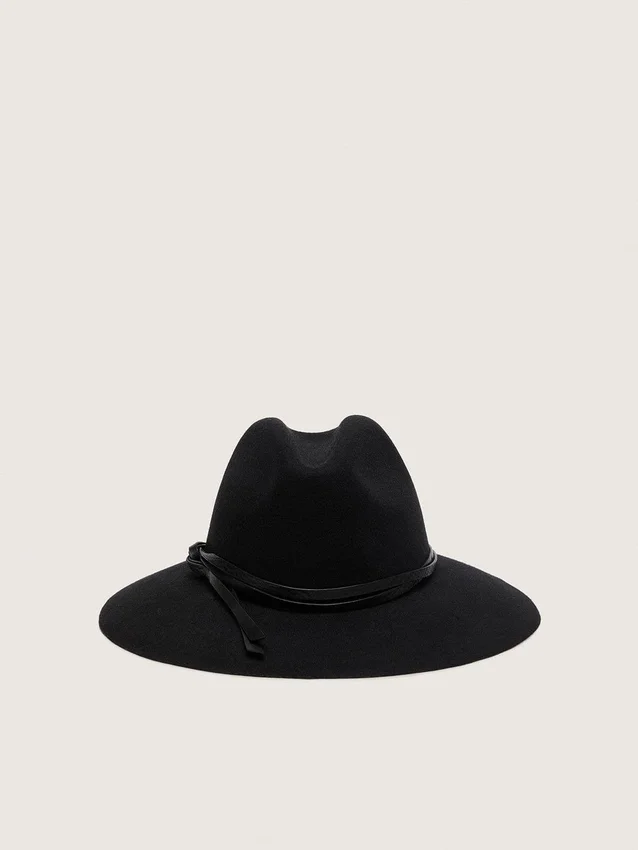 Black hat with leather strap