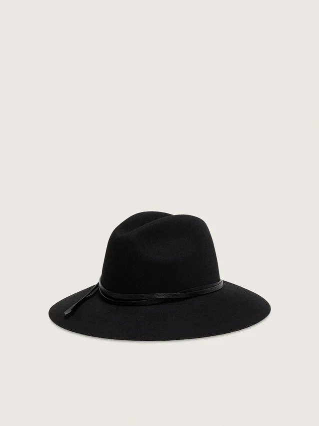 Black hat with leather strap