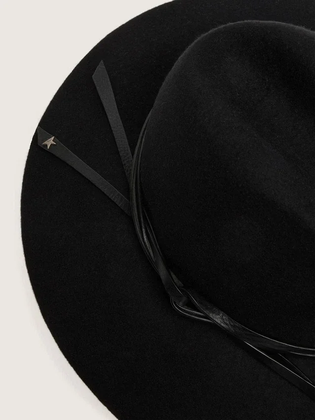 Black hat with leather strap