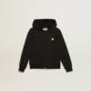 Black hooded sweatshirt with contrasting white star and logo