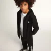 Black hooded sweatshirt with contrasting white star and logo