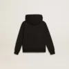 Black hooded sweatshirt with contrasting white star and logo