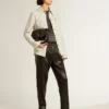 Black joggers in nappa leather with zip at the base