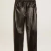Black joggers in nappa leather with zip at the base