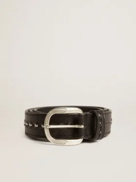 Black leather belt with studs