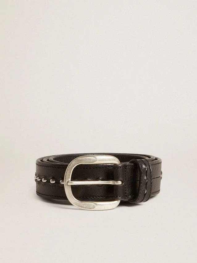 Black leather belt with studs