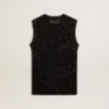 Black mesh knit top with sequins and contrasting details