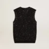 Black mesh knit top with sequins and contrasting details
