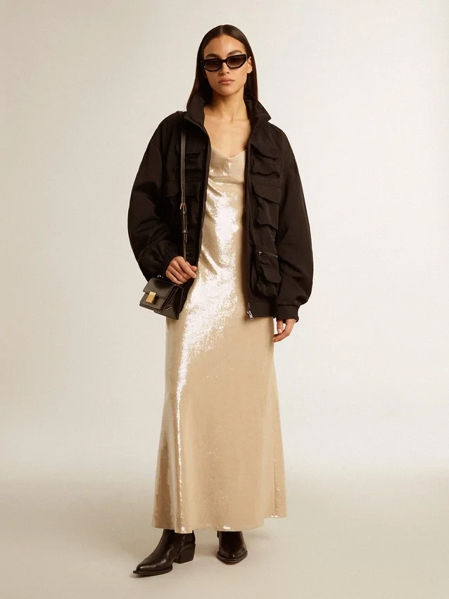 Black multi-pocket windcheater