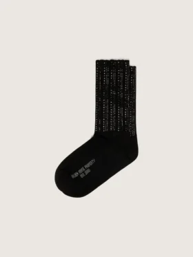 Black socks with distressed details and rhinestones