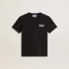 Black T-shirt with contrasting white logo on the front and maxi star on the back