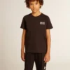 Black T-shirt with contrasting white logo on the front and maxi star on the back