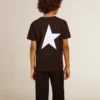 Black T-shirt with contrasting white logo on the front and maxi star on the back
