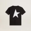 Black T-shirt with contrasting white logo on the front and maxi star on the back