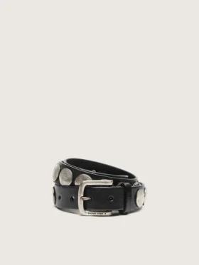 Black Trinidad belt in washed leather with studs