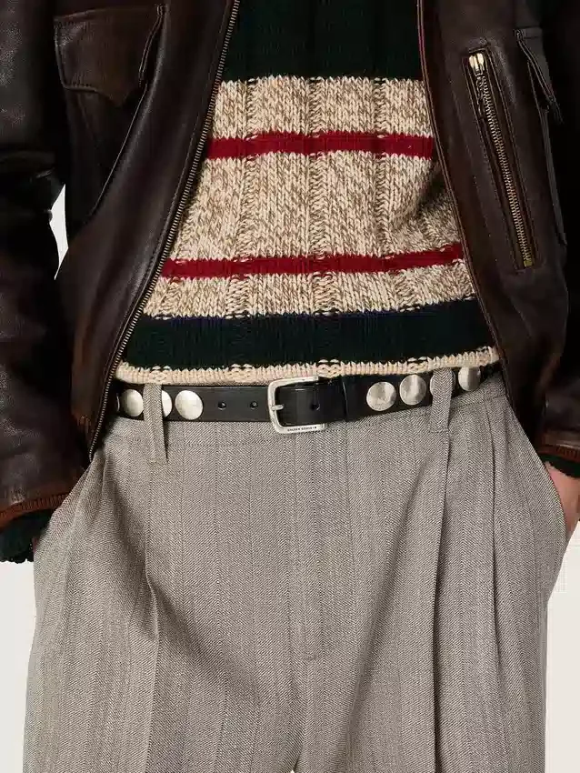 Black Trinidad belt in washed leather with studs