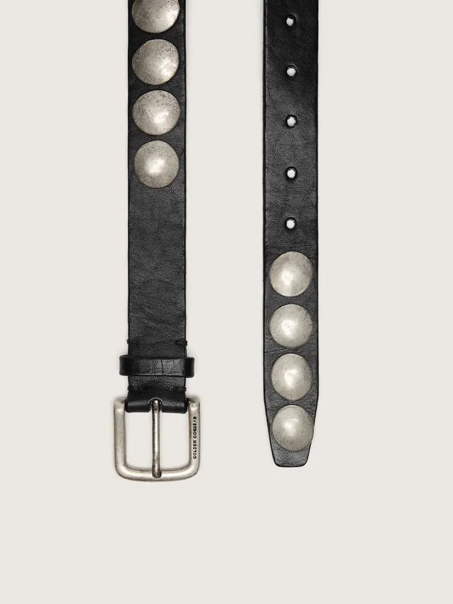 Black Trinidad belt in washed leather with studs