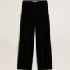 Black velvet-effect pants