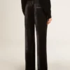 Black velvet-effect pants