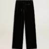 Black velvet-effect pants