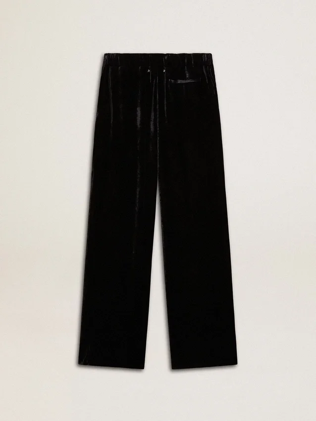 Black velvet-effect pants