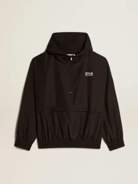 Black windbreaker with hood