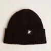 Black wool beanie with white star
