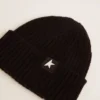 Black wool beanie with white star